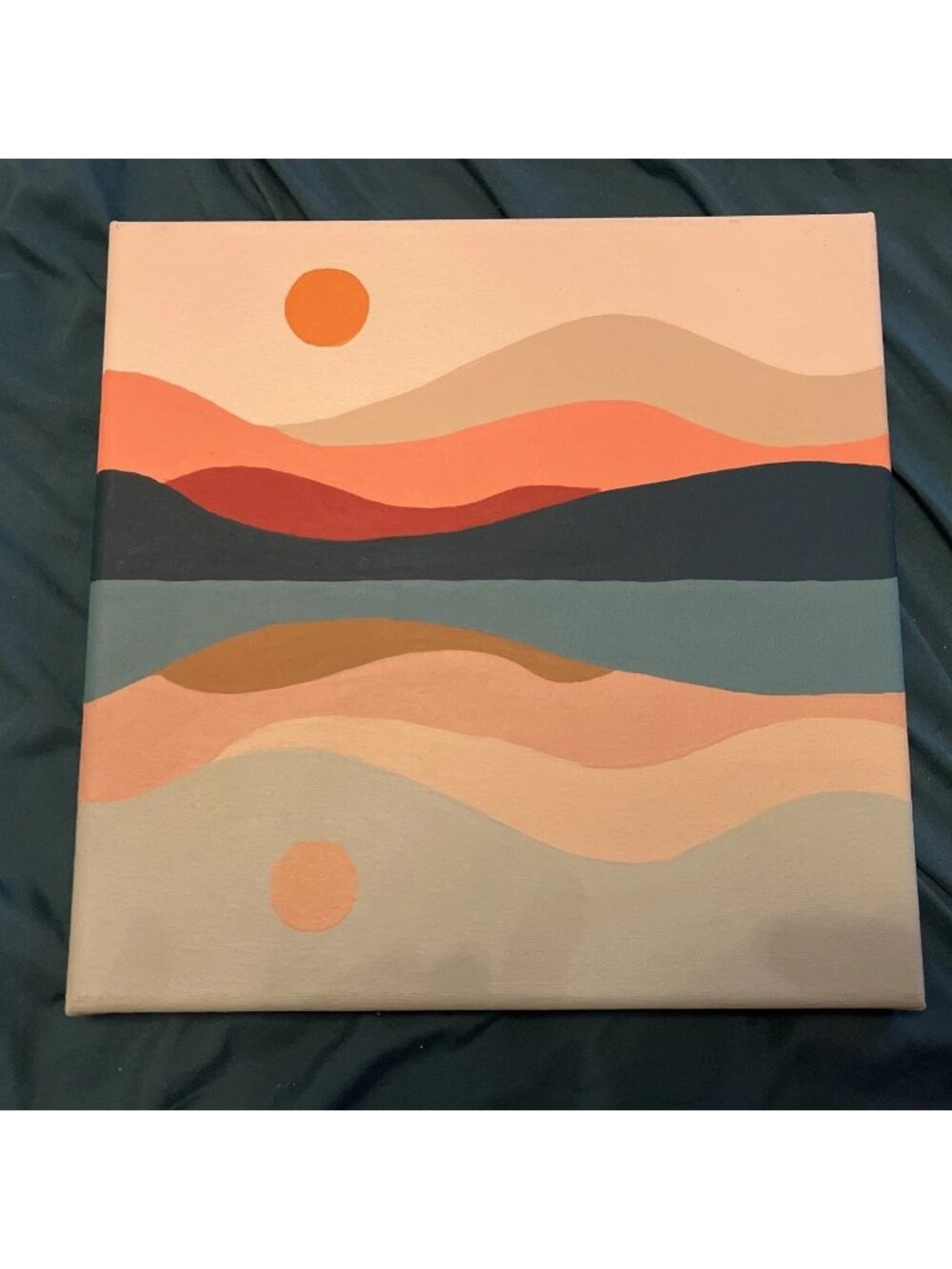 Canvas Wall Art Abstract Mirror Reflection Landscape Mountain Sunset Sea